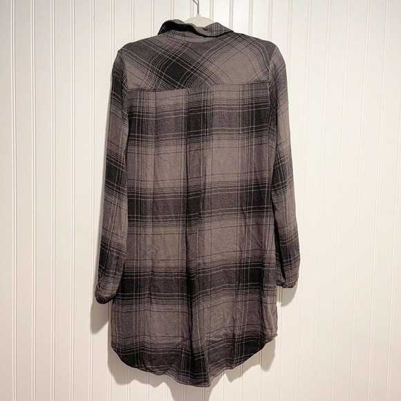 Anthropologie Bella Dahl Grey Plaid Shirt Dress Size XS - Picture 5 of 6